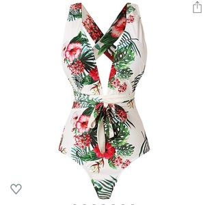 Women’s Tropical Print Deep V-neck Floral 1 Piece